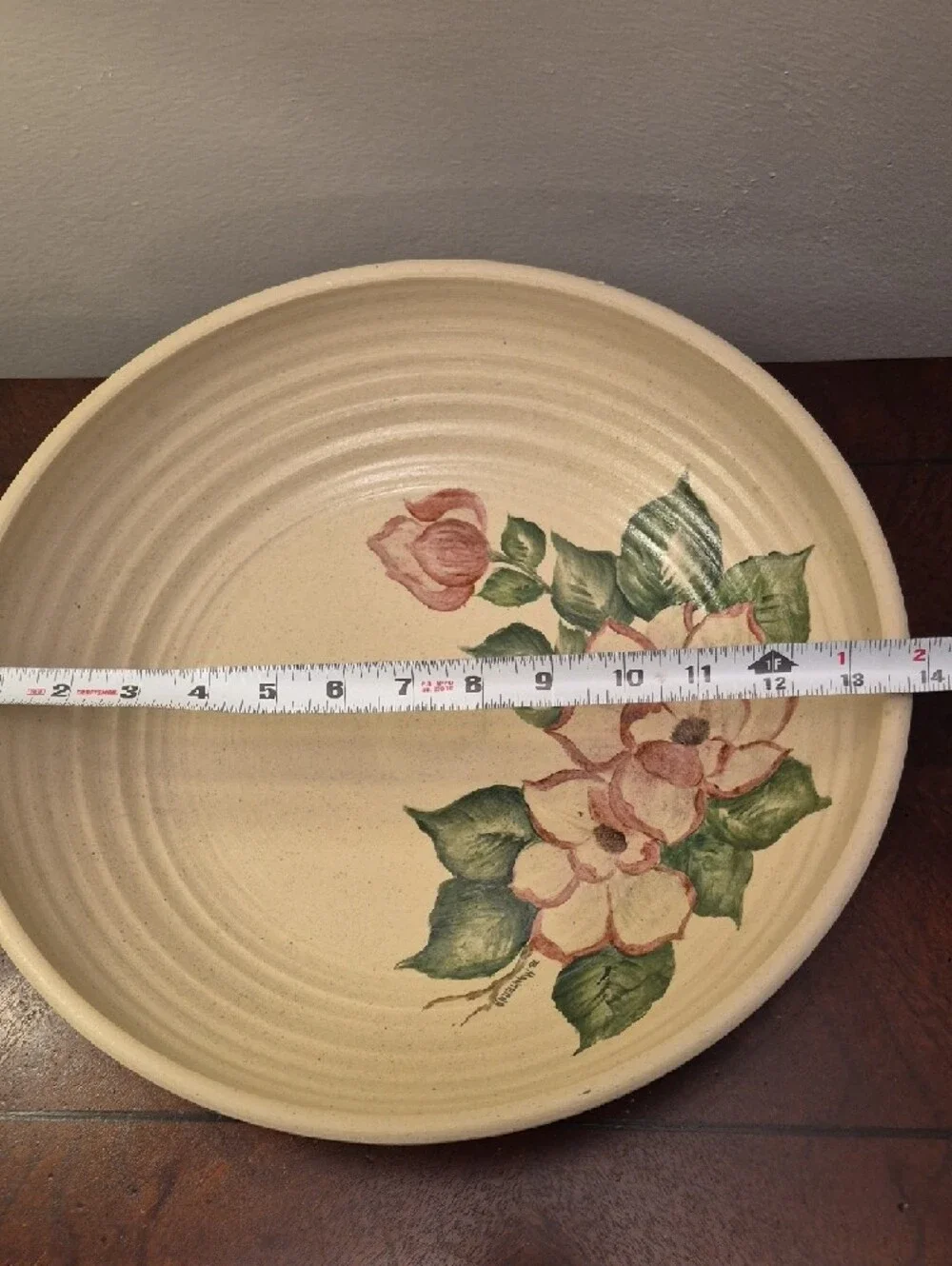 B. Mantegna Hand-Painted Floral‎ Mixing Bowl - Cream with Green and Pink Accents